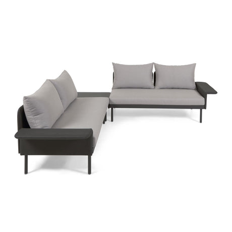 Gartenset Zaltana aus Ecksofa und Tisch aus Aluminium schwarz matt lackiert 164 cm - ZEN ZONE