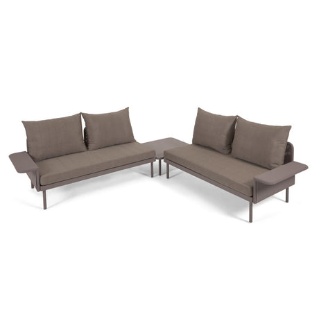 Zaltana Gartenset aus Ecksofa und Tisch aus Aluminium braun matt lackiert 164 cm - ZEN ZONE