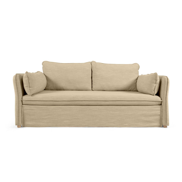 Tanit Schlafsofa beige und Beine aus massivem Buchenholz mit natürlichem Finish 210 cm - ZEN ZONE