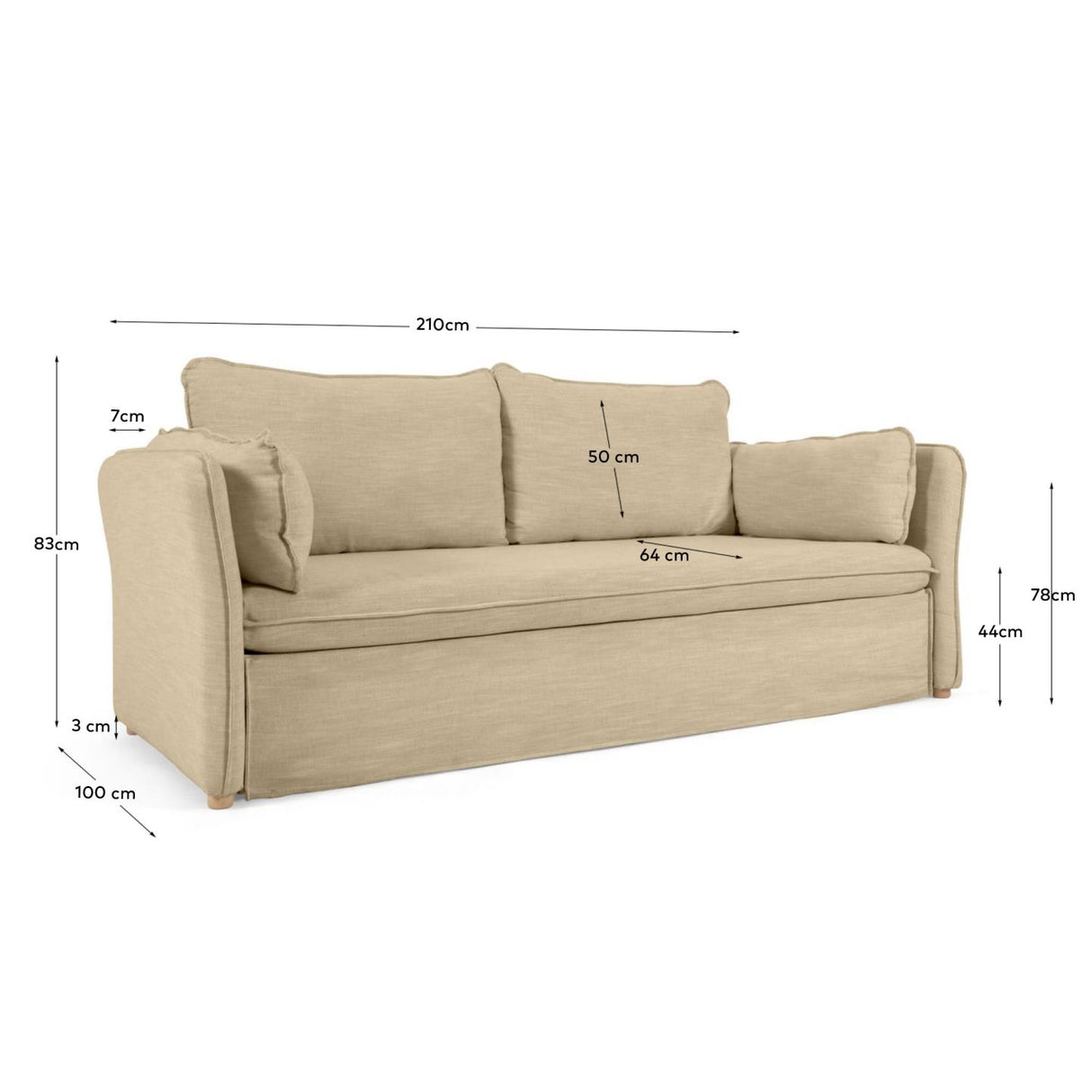 Tanit Schlafsofa beige und Beine aus massivem Buchenholz mit natürlichem Finish 210 cm - ZEN ZONE