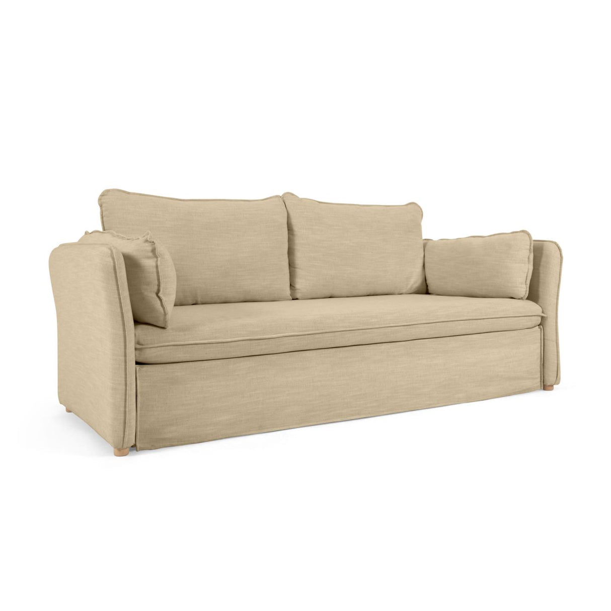 Tanit Schlafsofa beige und Beine aus massivem Buchenholz mit natürlichem Finish 210 cm - ZEN ZONE