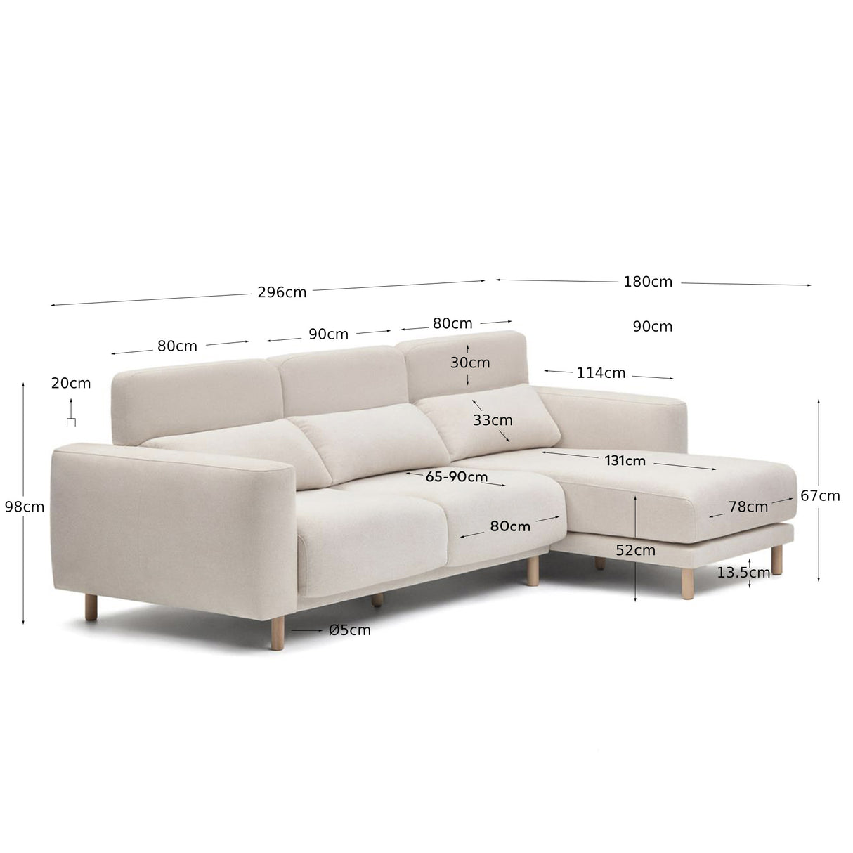 Singa 3-Sitzer Sofa mit Chaiselongue rechts weiß 296 cm - ZEN ZONE