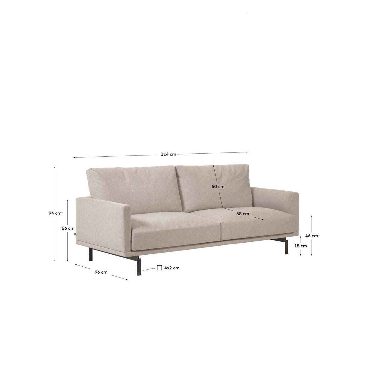 Galene 3-Sitzer Sofa beige 214 cm - ZEN ZONE Furniture