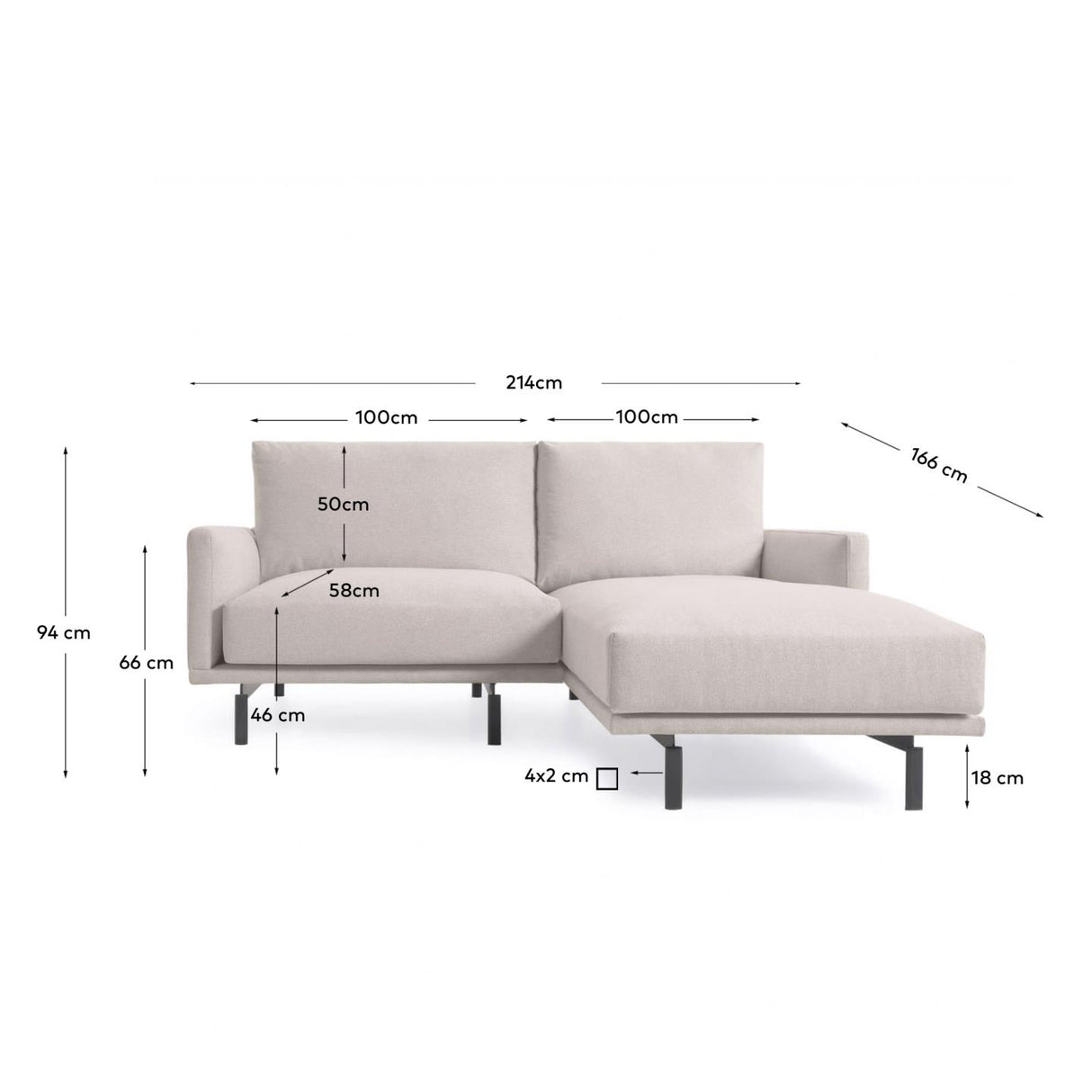 Galene 3-Sitzer Sofa beige mit Chaiselongue rechts 214 cm - ZEN ZONE Furniture