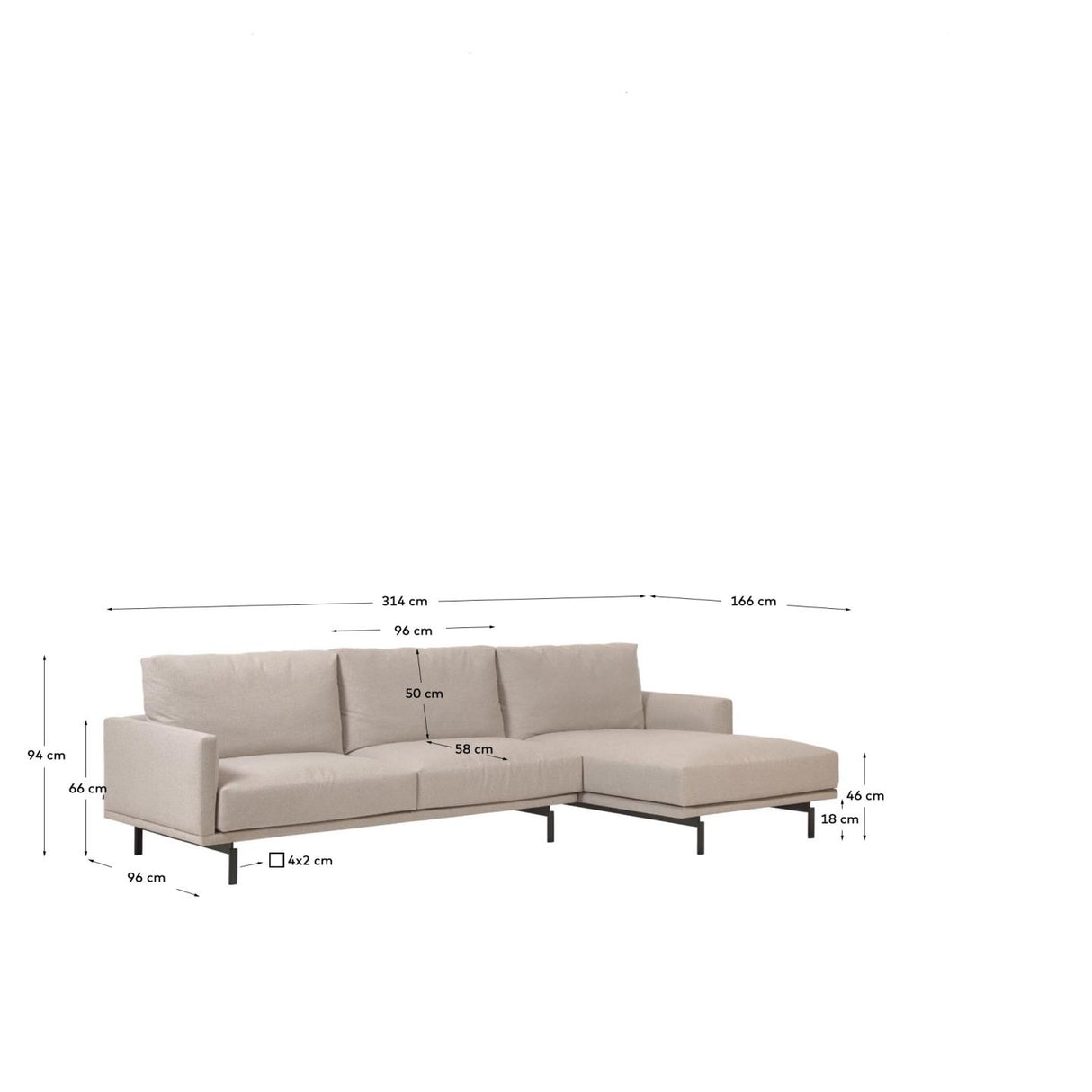 Galene 4-Sitzer Sofa beige mit Chaiselongue rechts 314 cm - ZEN ZONE