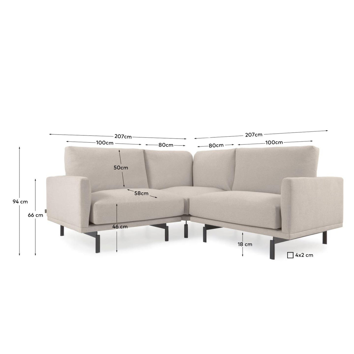 Galene 2-Sitzer Ecksofa beige 207 x 207 cm - ZEN ZONE