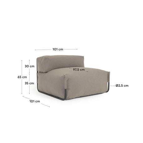 Square Puff Modularsofa m. Rückenlehne 100% outdoor grün und Aluminium schwarz 101 x 101cm - ZEN ZONE