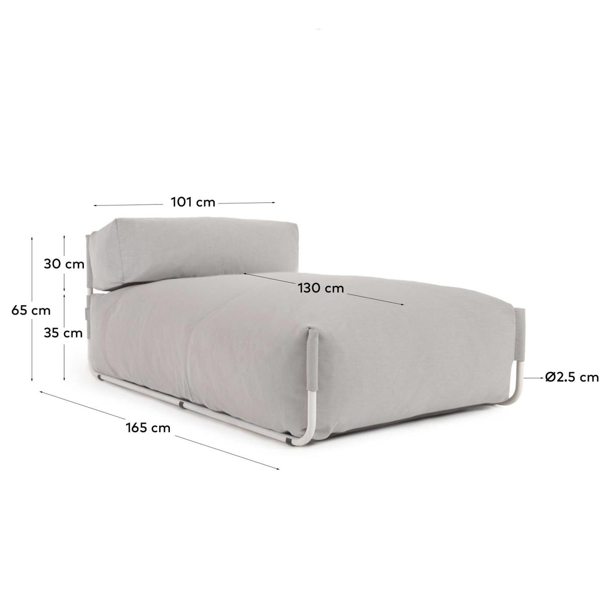 Square Puff Modularsofa longue mit Rückenlehne Outdoor hellgrau Aluminium weiß 165x101cm - ZEN ZONE