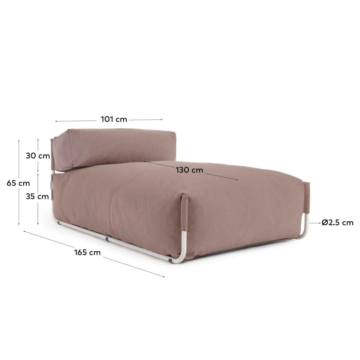 Square Puff Modularsofa longue m. Rückenlehne 100% outdoor terrakotta Alu weiß 165x101cm - ZEN ZONE