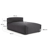 Square Puff Modularsofa longue 100%outdoor m. Rückenlehne dunkelgrau Alu schwarz 165x101cm - ZEN ZONE