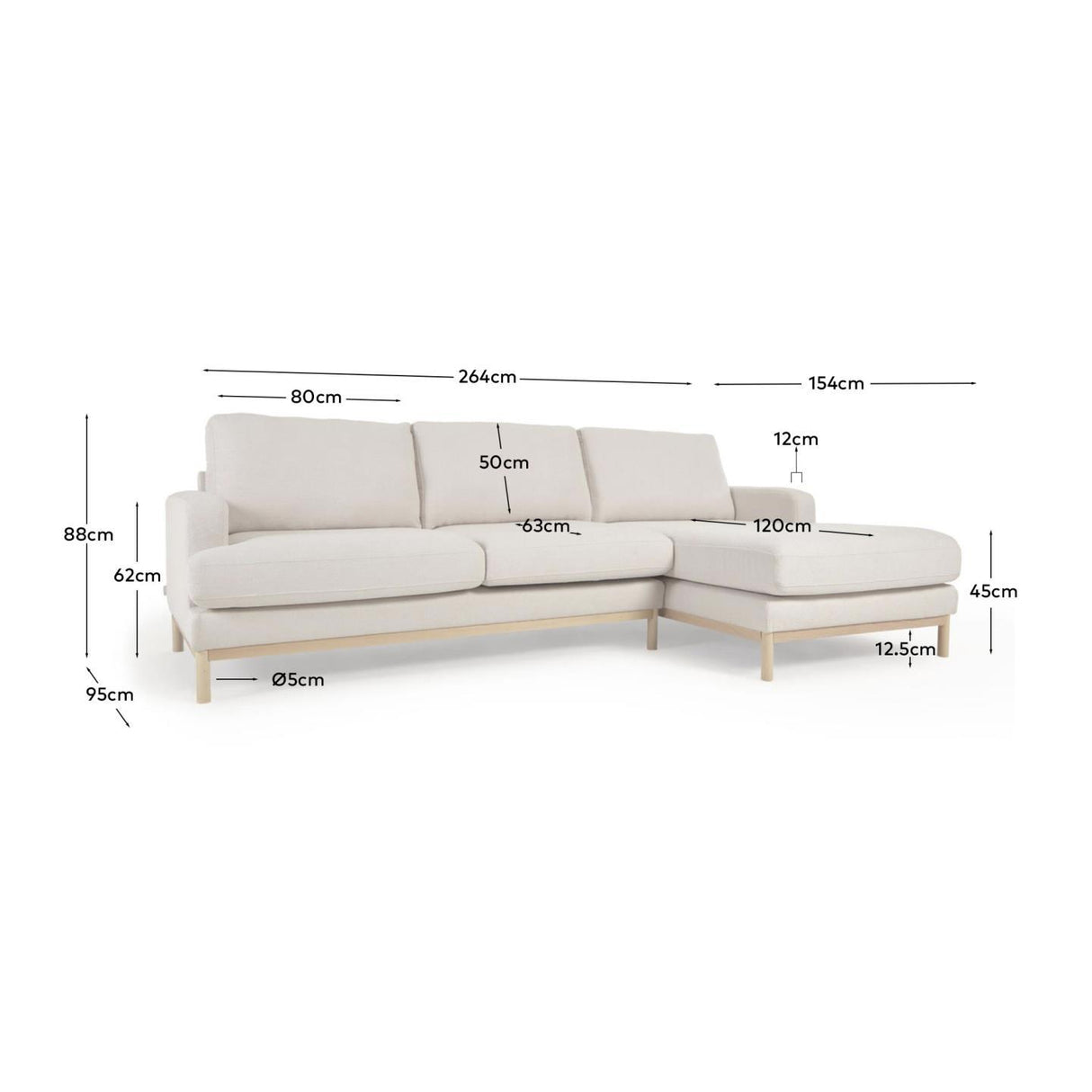 Sofa Mihaela für 3 Sitzer mit Chaiselongue rechts mit Bouclé-Bezug in Weiß 264 cm - ZEN ZONE