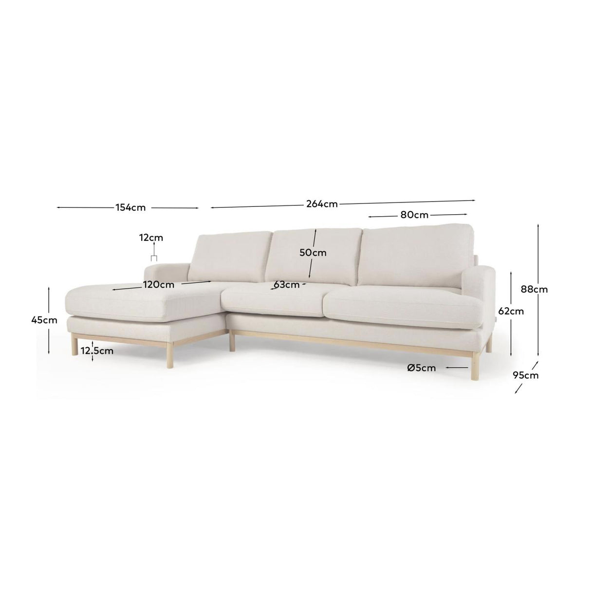 Sofa Mihaela für 3 Sitzer mit Chaise Longue links aus Bouclé-Bezug in Weiß 264 cm - ZEN ZONE