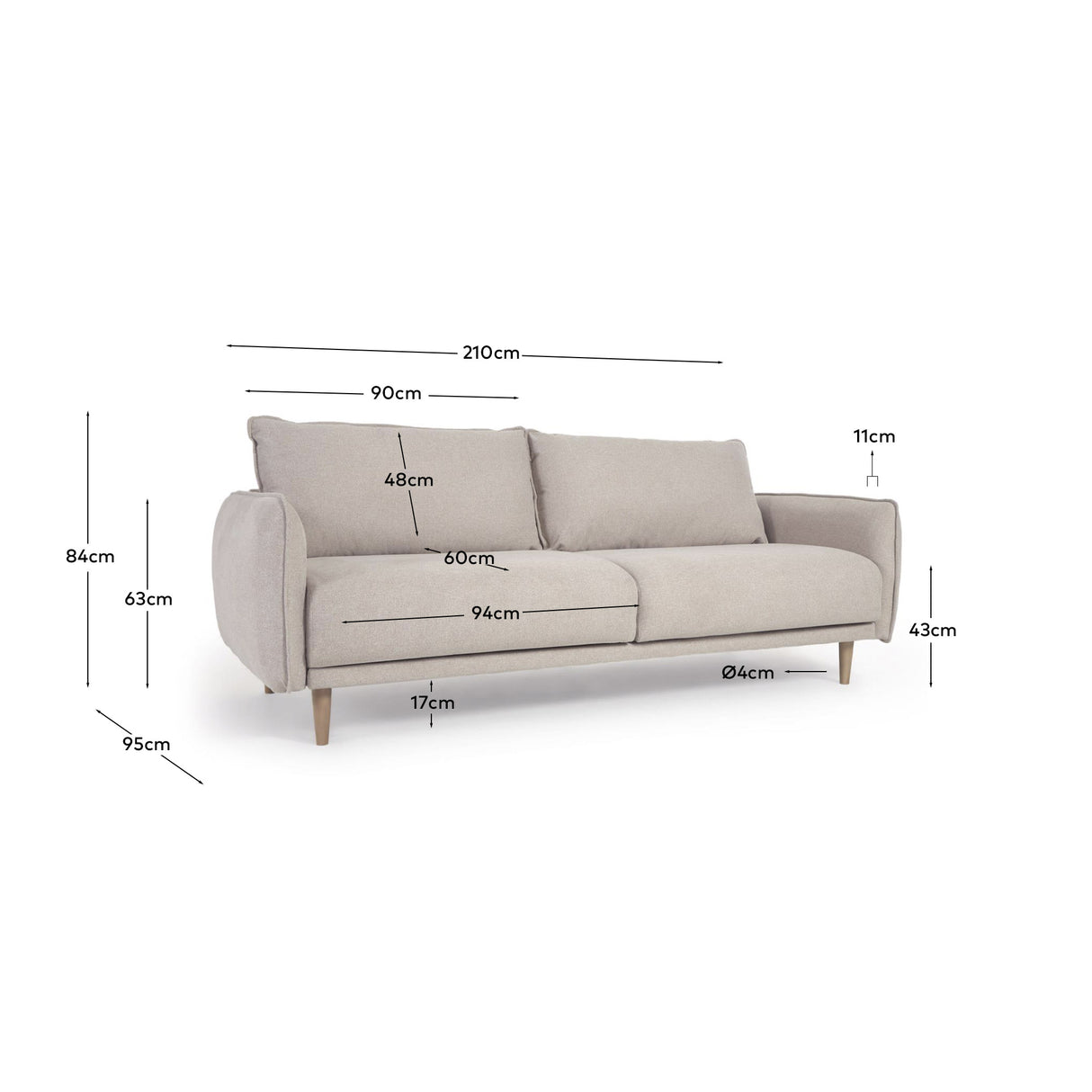 Sofa Carlota für 3 Sitzer beige 213 cm - ZEN ZONE