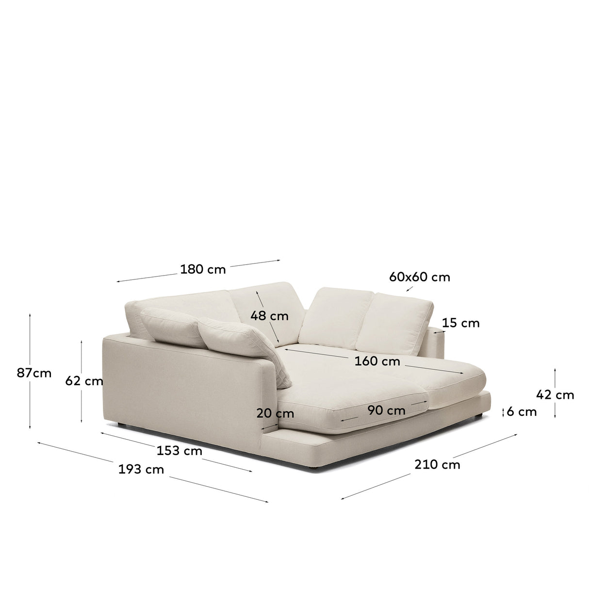 Gala 3-Sitzer Sofa mit doppelter Chaiselongue beige 210 cm - ZEN ZONE