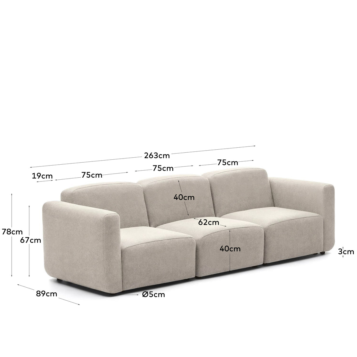 Neom modulares 3-Sitzer-Sofa in Beige 263 cm - ZEN ZONE