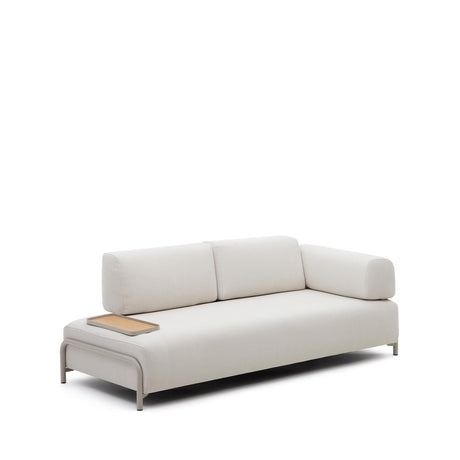 Compo 3-Sitzer-Sofa Beige, kleines Tablett Eichenfurnier und Metallgestell grau 232cm - ZEN ZONE