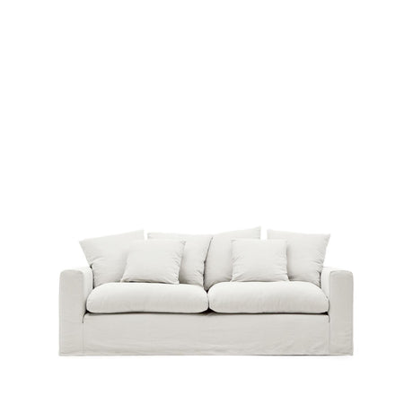 Nora 3 Sitzer Sofa mit abziehbaren Kissenbezügen aus Leinen und Baumwolle naturfarben 240 cm - ZEN ZONE