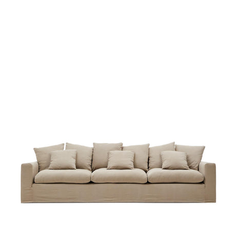 Nora 4 Sitzer Sofa mit abziehbaren Kissenbezügen aus Leinen und Baumwolle taupe 340 cm - ZEN ZONE