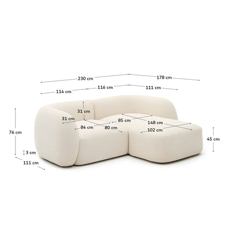 Martina modulares 2-Sitzer-Sofa in Chenille mit Chaiselongue rechts Farbe Ecru 230 cm - ZEN ZONE Furniture