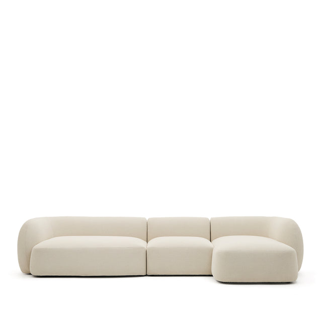 Martina modulares 4-Sitzer-Sofa in Chenille mit Chaiselongue rechts Farbe Ecru 377 cm - ZEN ZONE Furniture