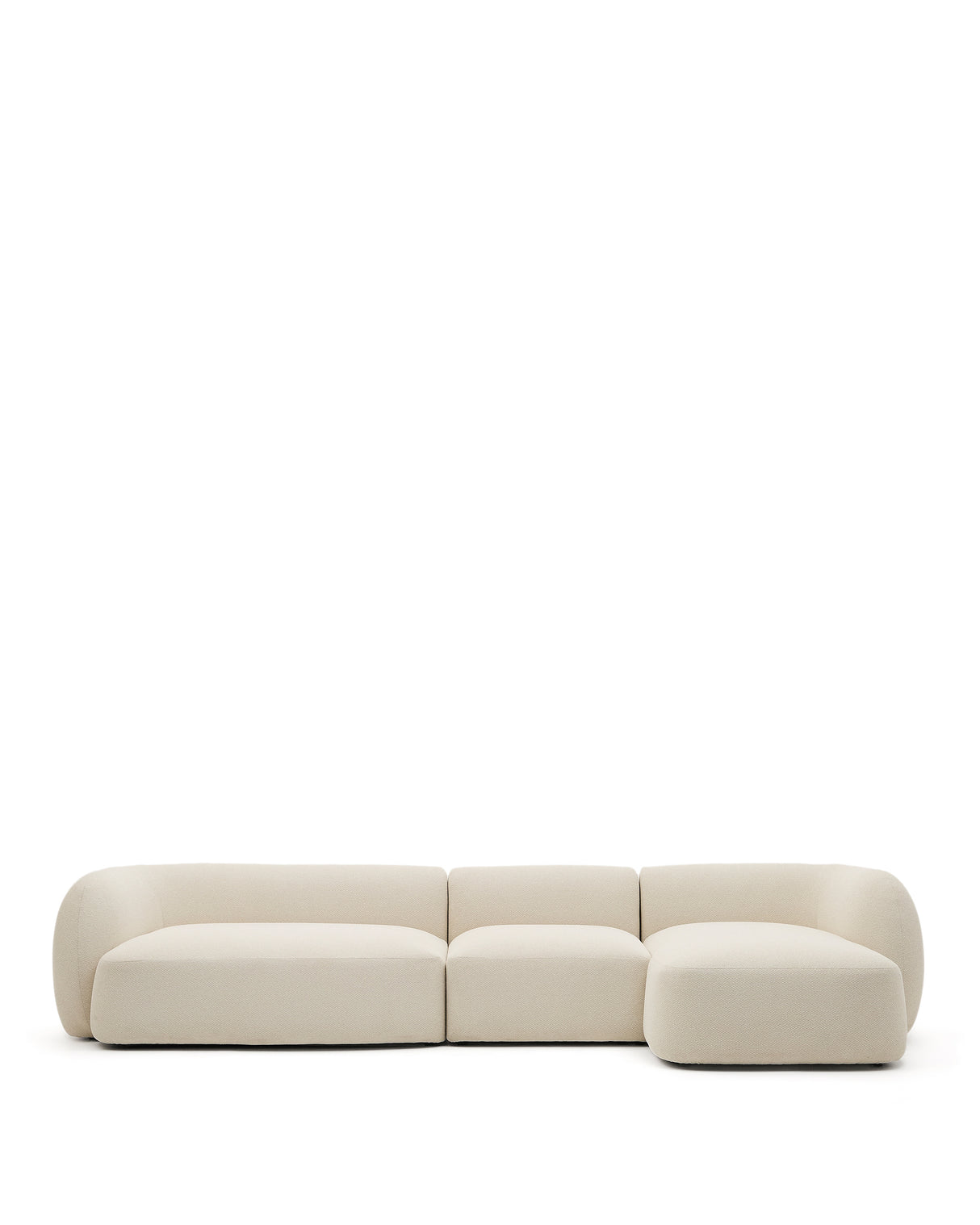 Martina modulares 4-Sitzer-Sofa in Chenille mit Chaiselongue rechts Farbe Ecru 377 cm - ZEN ZONE Furniture