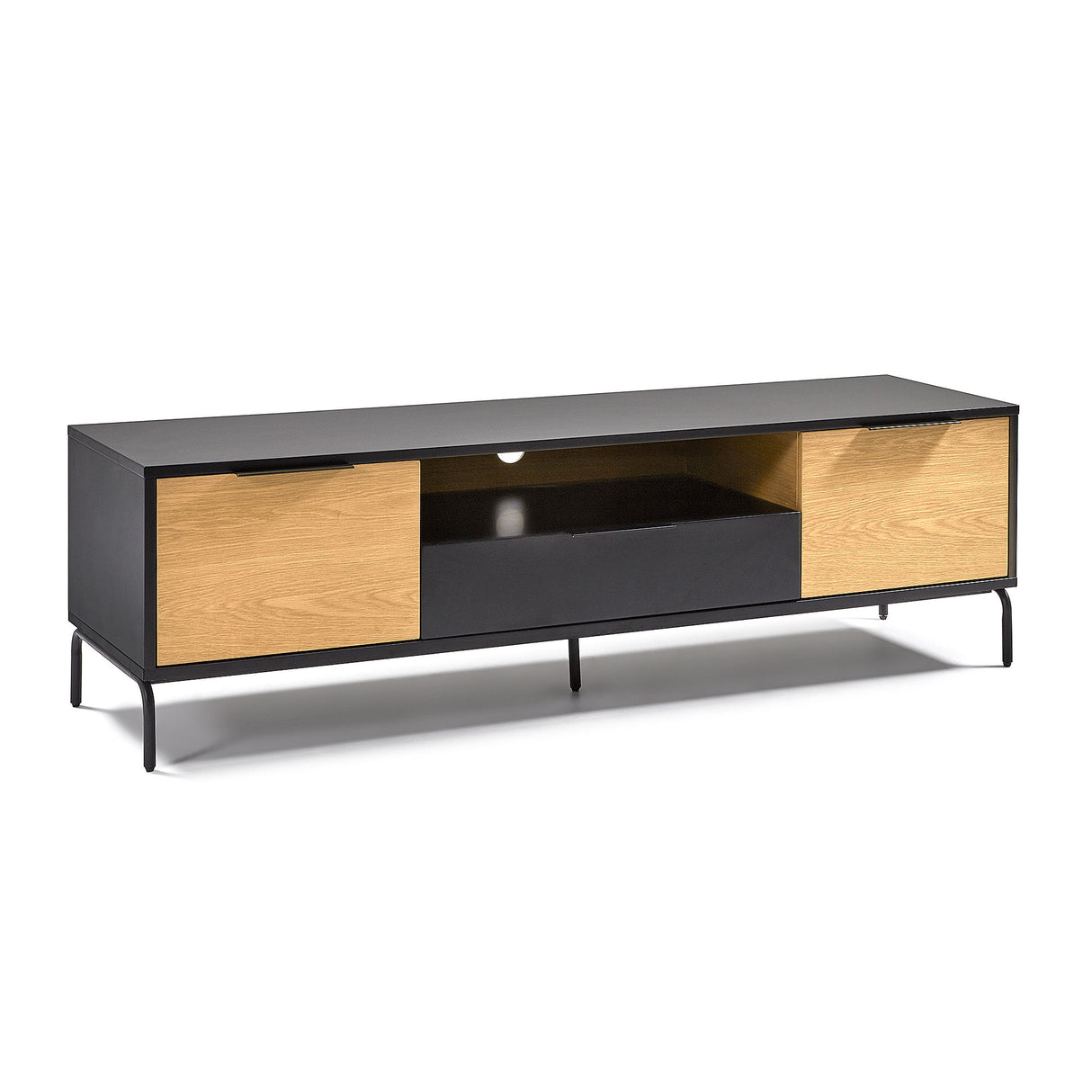 Savoi TV-Schrank 2 Türen 1 Schublade DM schwarze Lackierung Stahl in Schwarz 170 x 50 cm - ZEN ZONE