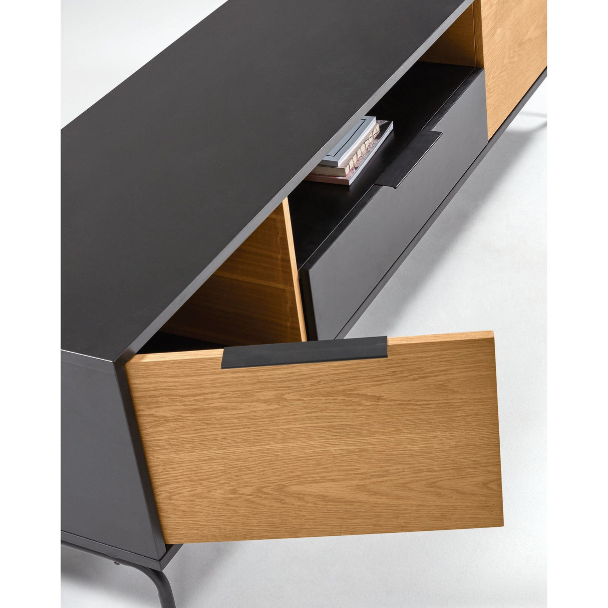 Savoi TV-Schrank 2 Türen 1 Schublade DM schwarze Lackierung Stahl in Schwarz 170 x 50 cm - ZEN ZONE