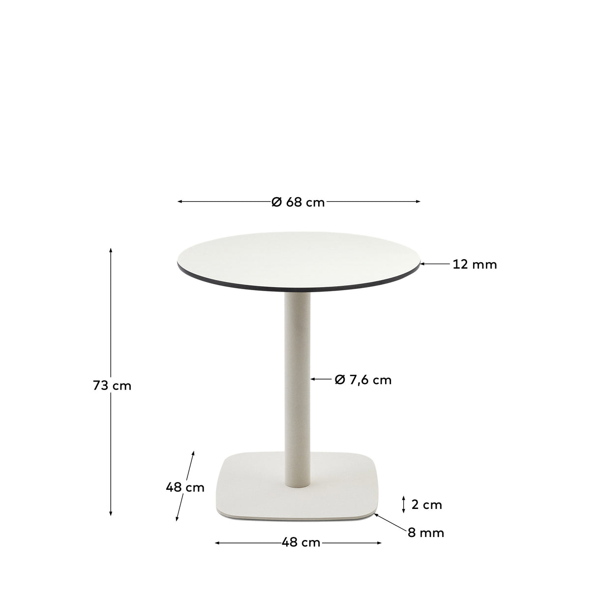 Runder Outdoor-Tisch Dina weiß mit weiß lackiertem Metallbein Ø 68x70cm - ZEN ZONE