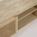 Rexit TV-Schrank 3 Türen aus massivem Mindiholz und Furnier mit Rattan 180 x 50 cm - ZEN ZONE