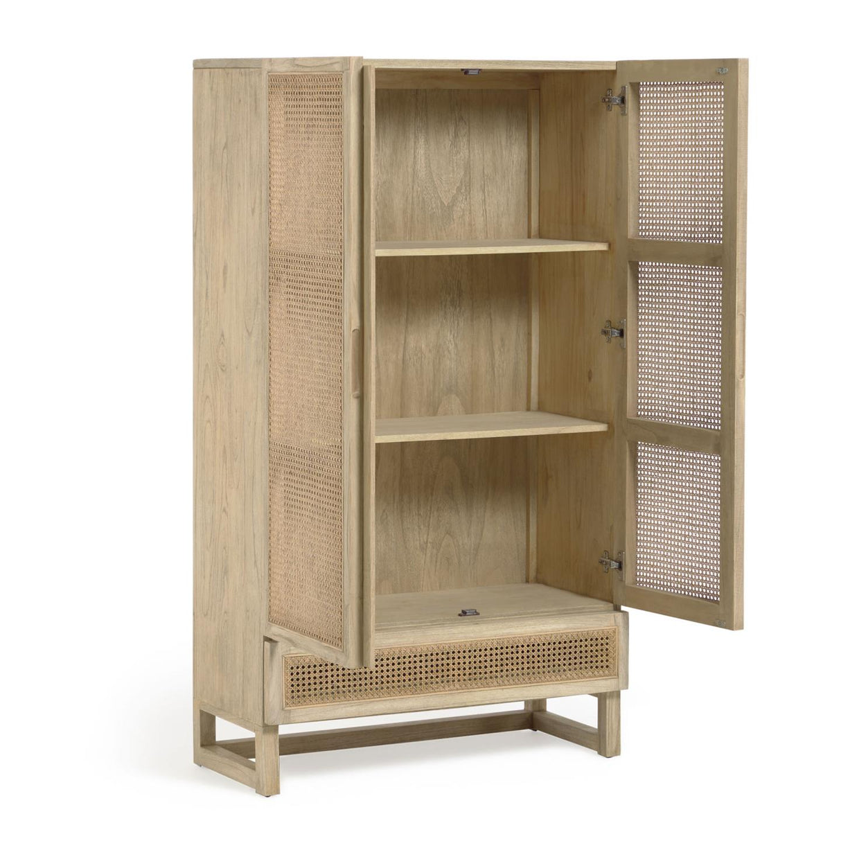 Rexit Schrank aus massivem Holz und Mindi Furnier mit Rattan 90 x 160 cm - ZEN ZONE